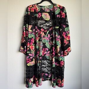 Cato Floral Black Kimono